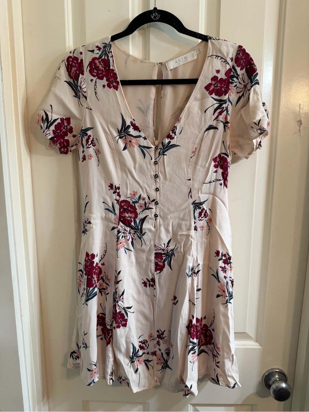 Astr Cream Mini Dress with Red Floral Print
